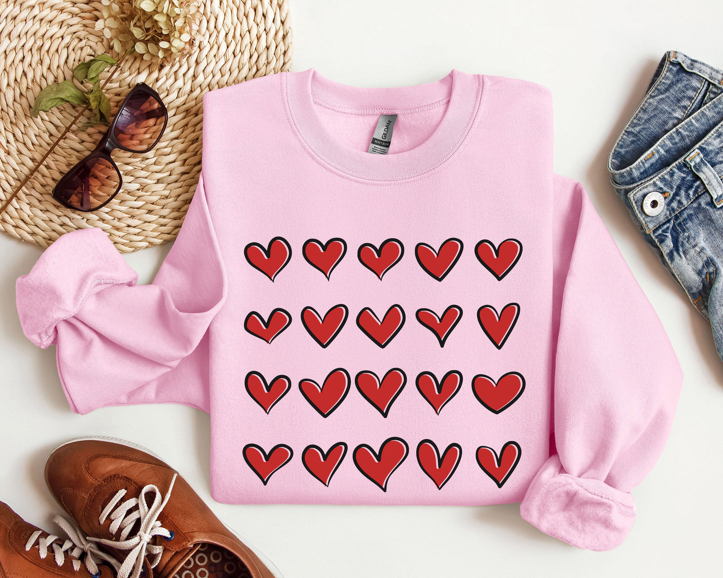 Mini Red Hearts Valentine's Sweatshirt, Retro Valentine's Day Sweatshirt