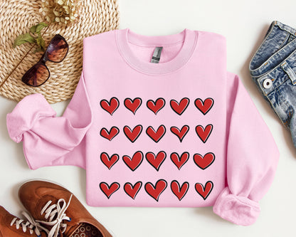 Mini Red Hearts Valentine's Sweatshirt, Retro Valentine's Day Sweatshirt