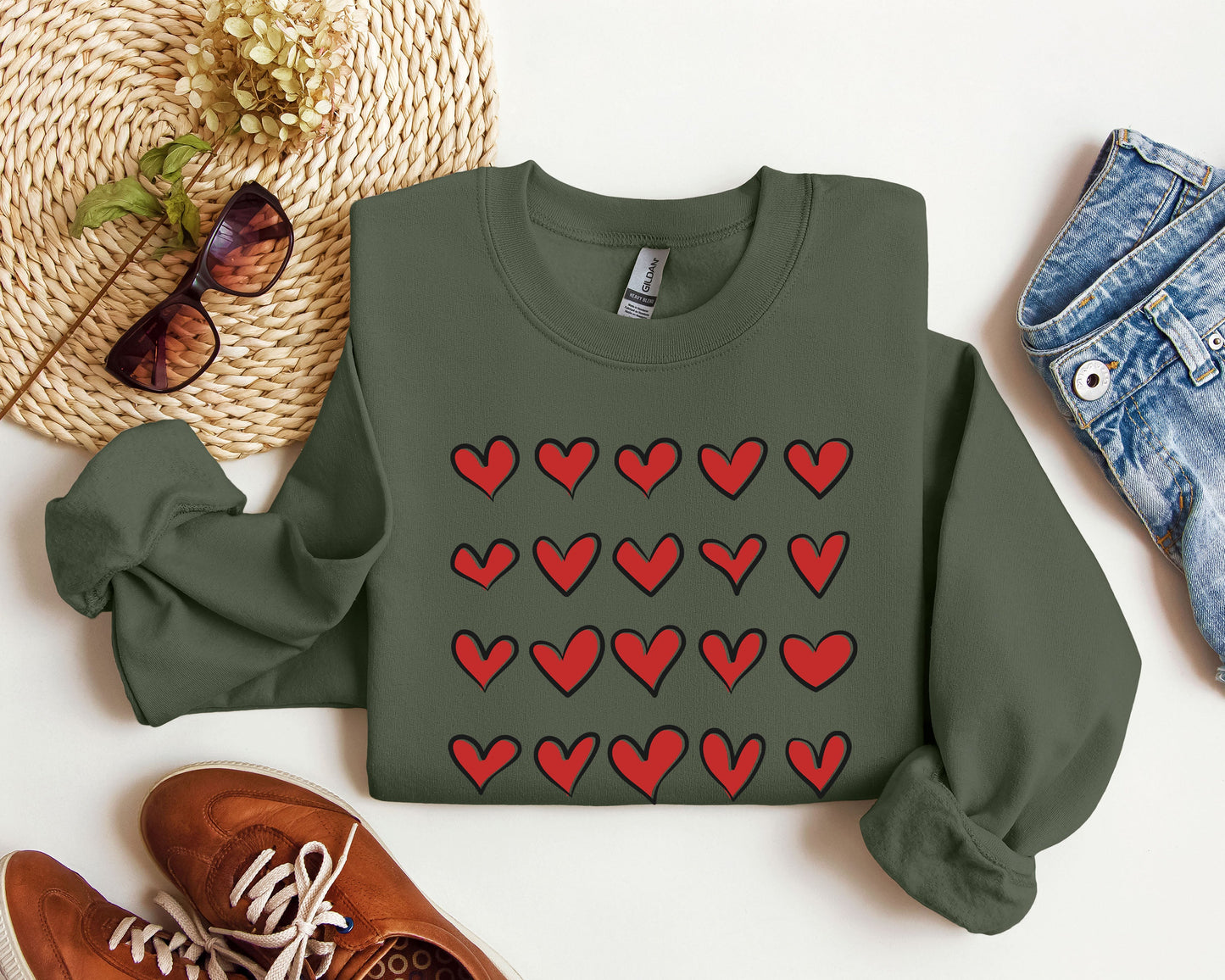 Mini Red Hearts Valentine's Sweatshirt, Retro Valentine's Day Sweatshirt