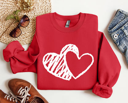 Retro Hand Drawn Hearts Sweatshirt, Vintage Valentine's Day Sweatshirt