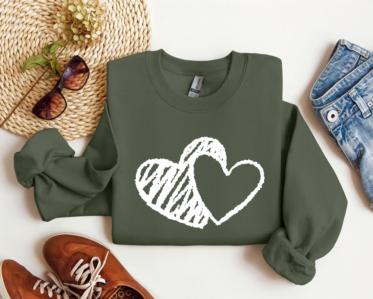 Retro Hand Drawn Hearts Sweatshirt, Vintage Valentine's Day Sweatshirt