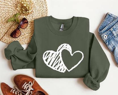 Retro Hand Drawn Hearts Sweatshirt, Vintage Valentine's Day Sweatshirt