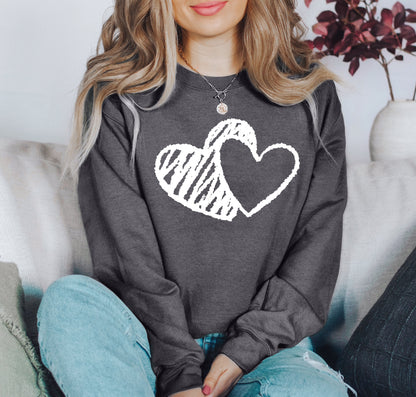 Retro Hand Drawn Hearts Sweatshirt, Vintage Valentine's Day Sweatshirt