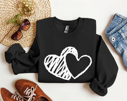 Retro Hand Drawn Hearts Sweatshirt, Vintage Valentine's Day Sweatshirt