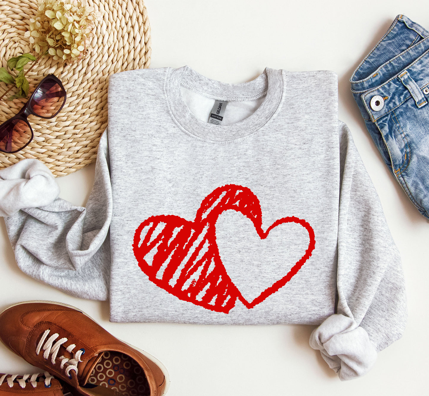 Retro Hand Drawn Hearts Sweatshirt, Vintage Valentine's Day Sweatshirt