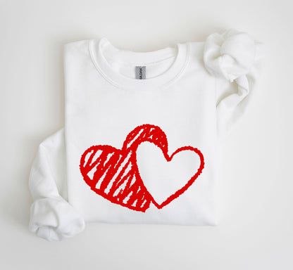 Retro Hand Drawn Hearts Sweatshirt, Vintage Valentine's Day Sweatshirt
