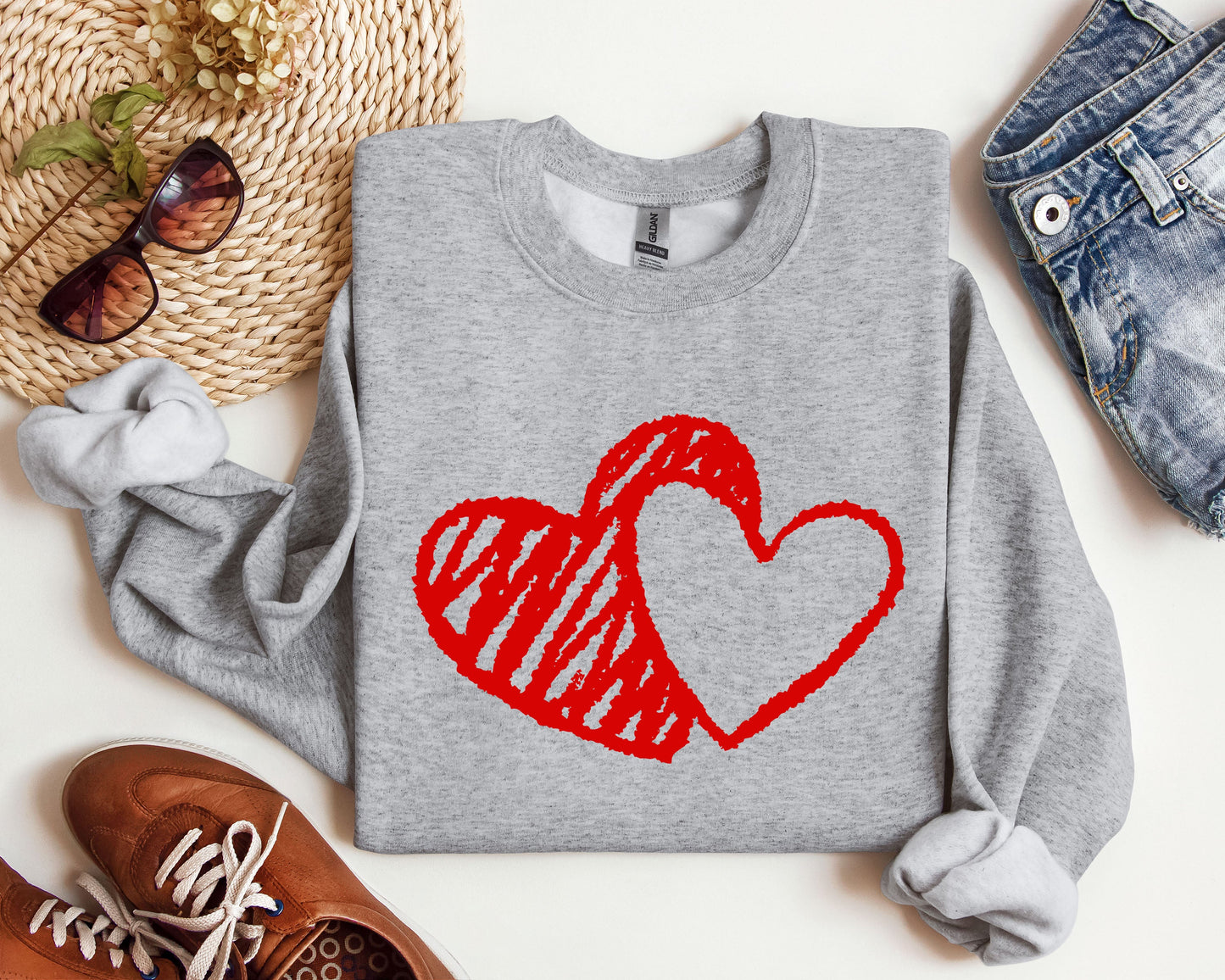Retro Hand Drawn Hearts Sweatshirt, Vintage Valentine's Day Sweatshirt