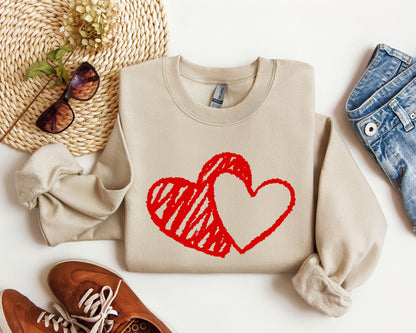 Retro Hand Drawn Hearts Sweatshirt, Vintage Valentine's Day Sweatshirt
