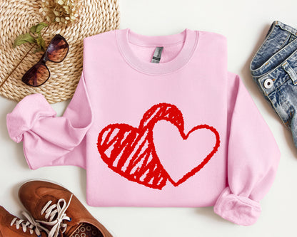 Retro Hand Drawn Hearts Sweatshirt, Vintage Valentine's Day Sweatshirt