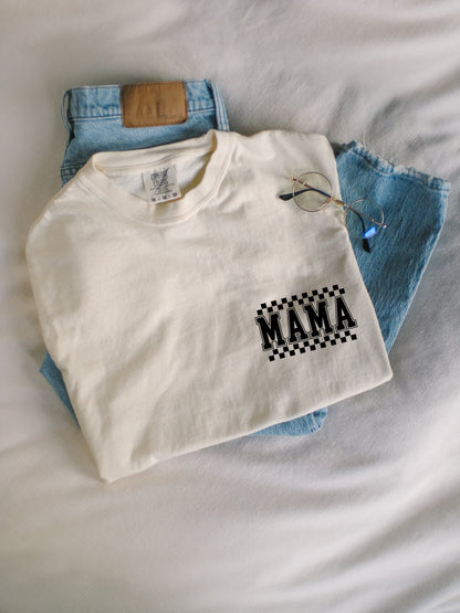 Mama Retro Plaid Checkered Front and Back Comfort Colors T Shirt