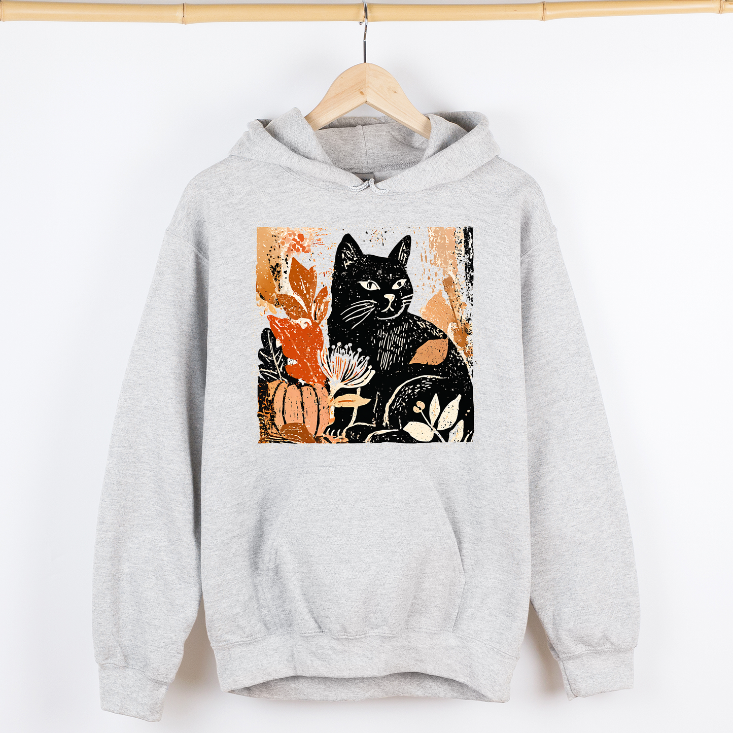 Vintage Black Cat, Halloween, Autumn, Fall, Pumpkin, Graphic Hoodie, Hooded Sweatshirt