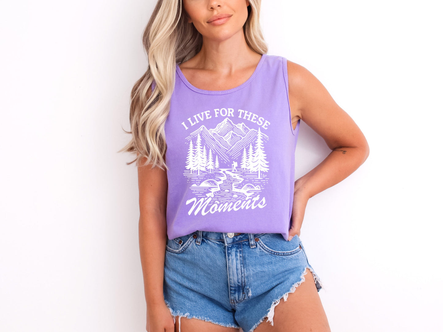 I live for these moments Mountain Camping Hiking Nature Comfort Colors Tank Top