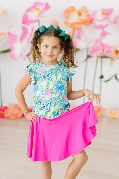Watercolor Butterflies S/S Ruffle Tee