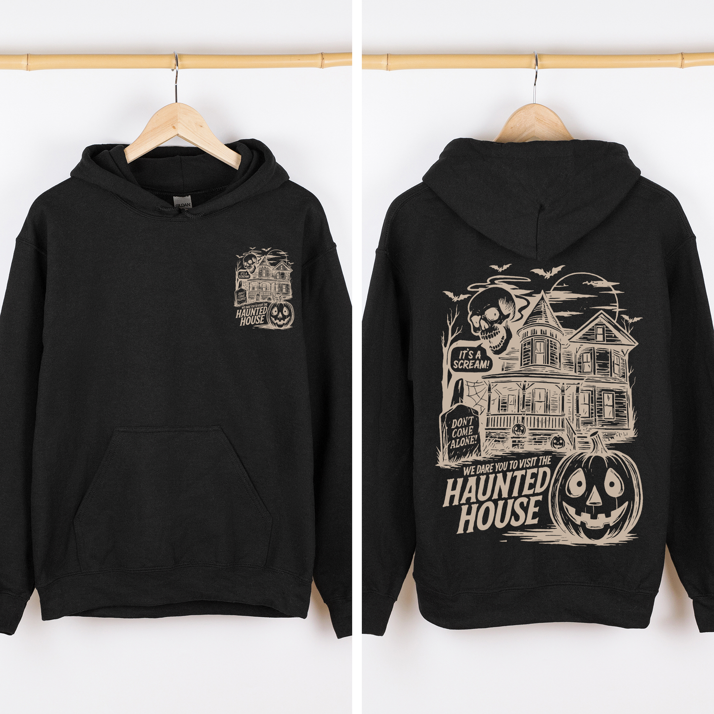 We Dare You To Visit The Haunted House, Spooky, Halloween, Pumpkin, Graphic Hoodie, Hooded Sweatshirt