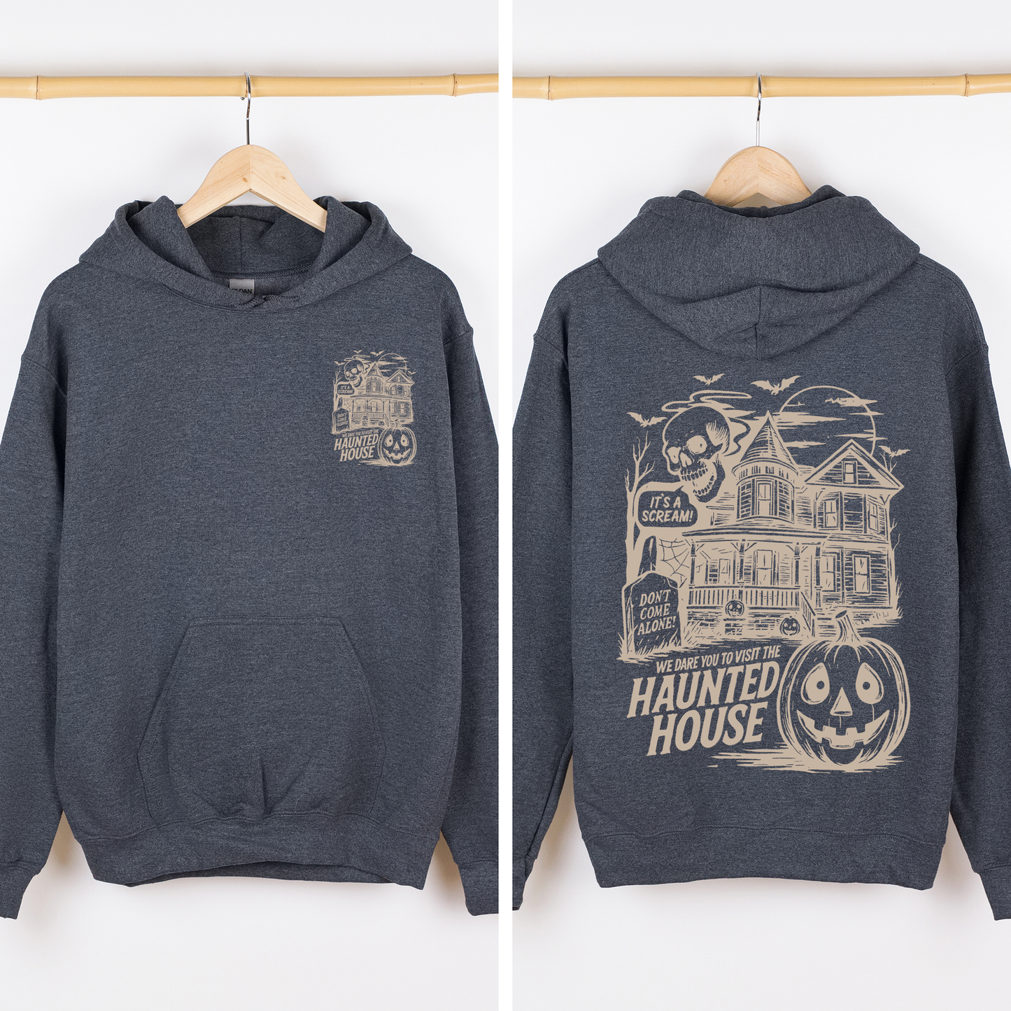 We Dare You To Visit The Haunted House, Spooky, Halloween, Pumpkin, Graphic Hoodie, Hooded Sweatshirt