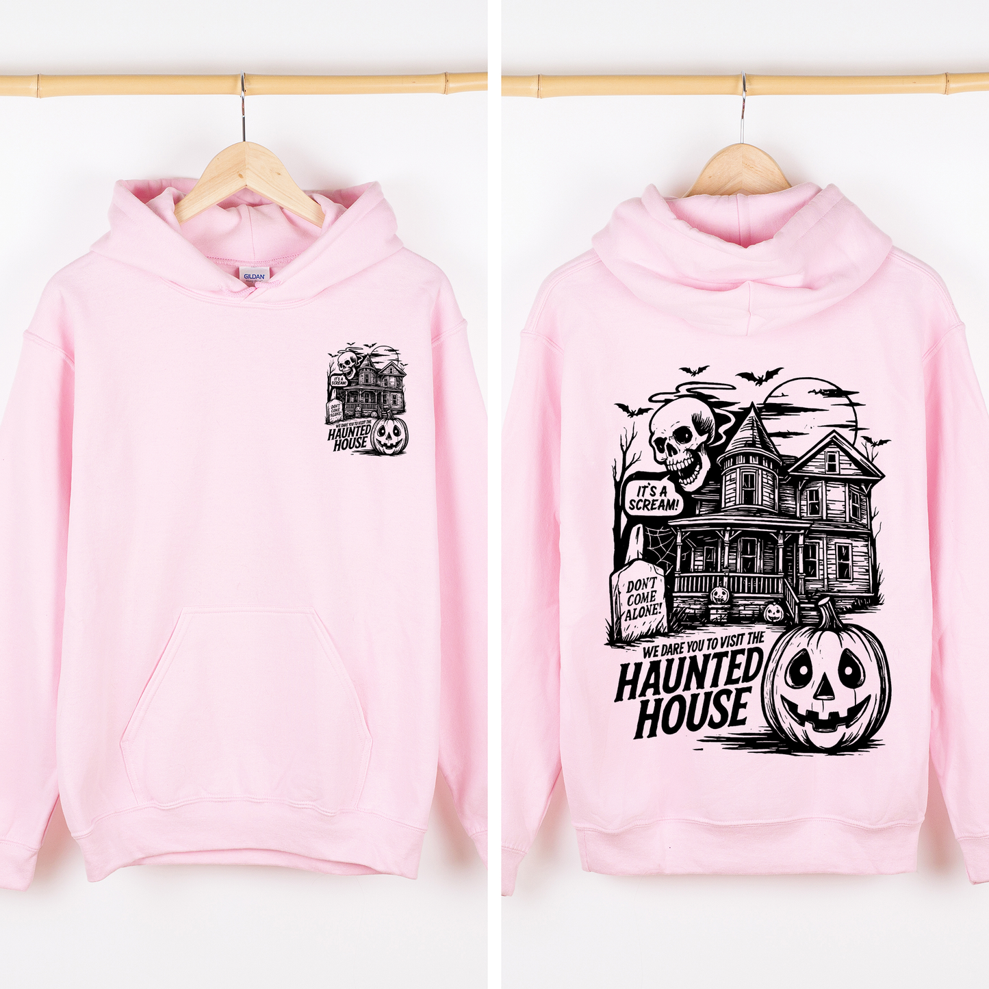 We Dare You To Visit The Haunted House, Spooky, Halloween, Pumpkin, Graphic Hoodie, Hooded Sweatshirt