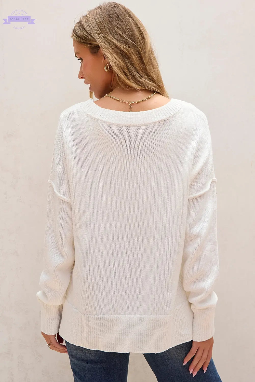 White American Flag Cable Knit Drop Shoulder Sweater - Aaria Tees