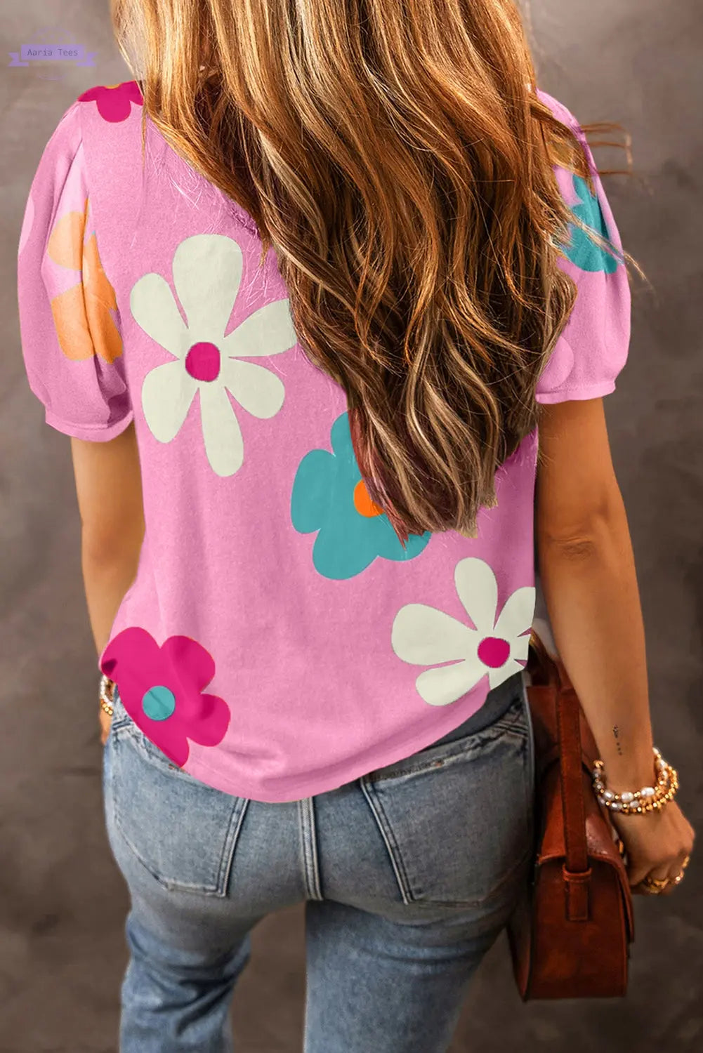 White Bowknot Print Bubble Sleeve Tee Aaria Tees