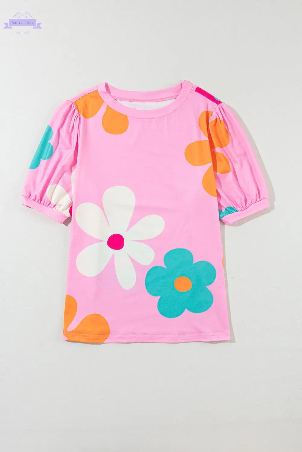 White Bowknot Print Bubble Sleeve Tee Aaria Tees Aaria Tees