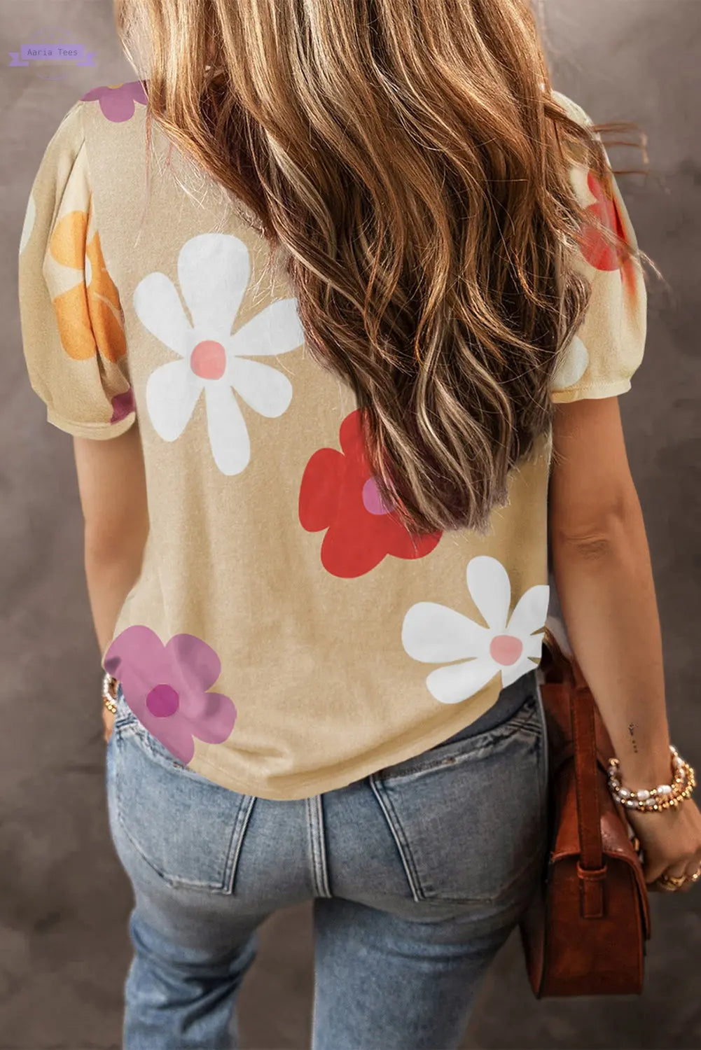 White Bowknot Print Bubble Sleeve Tee Aaria Tees Aaria Tees