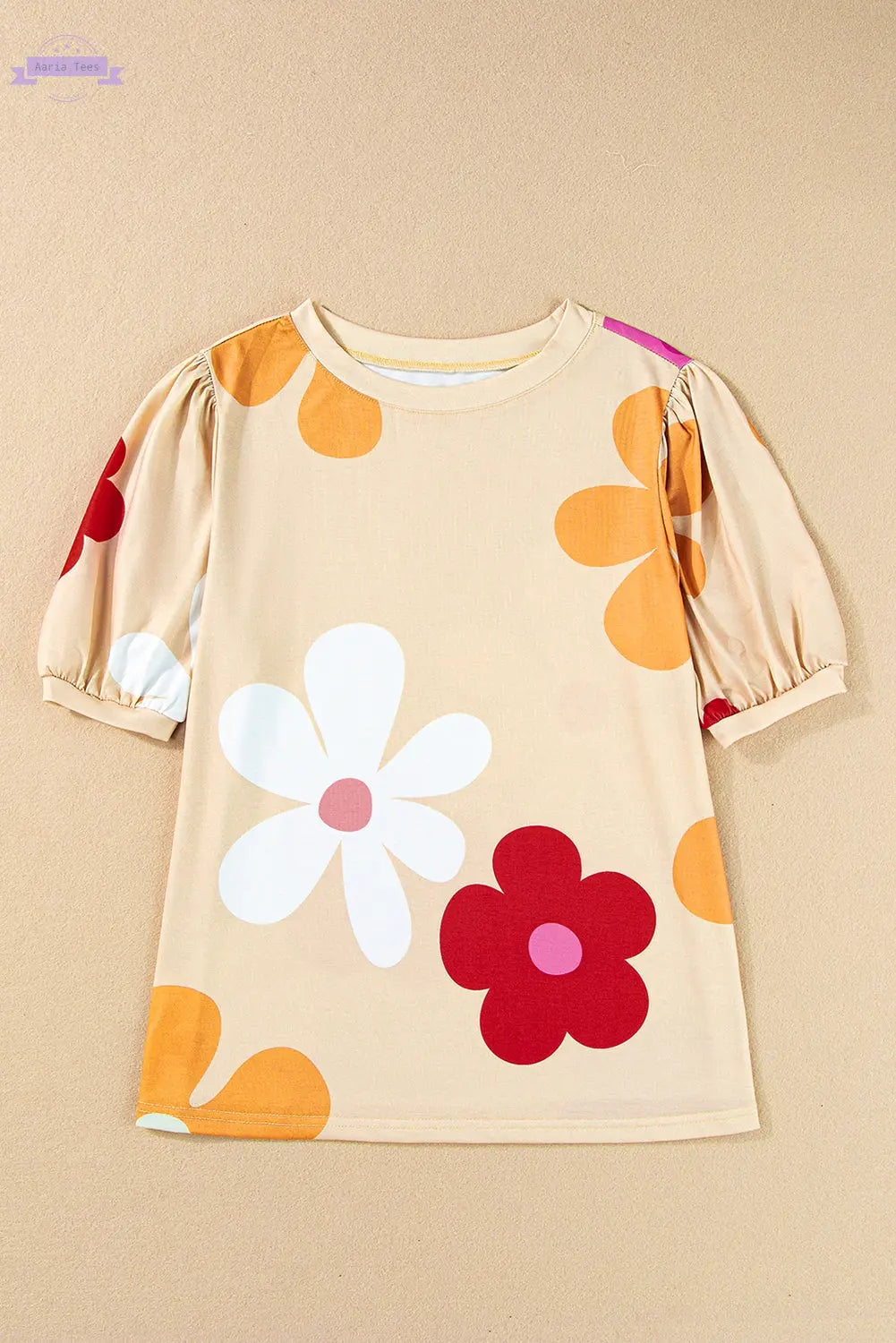 White Bowknot Print Bubble Sleeve Tee Aaria Tees Aaria Tees