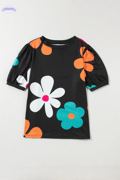 White Bowknot Print Bubble Sleeve Tee Aaria Tees