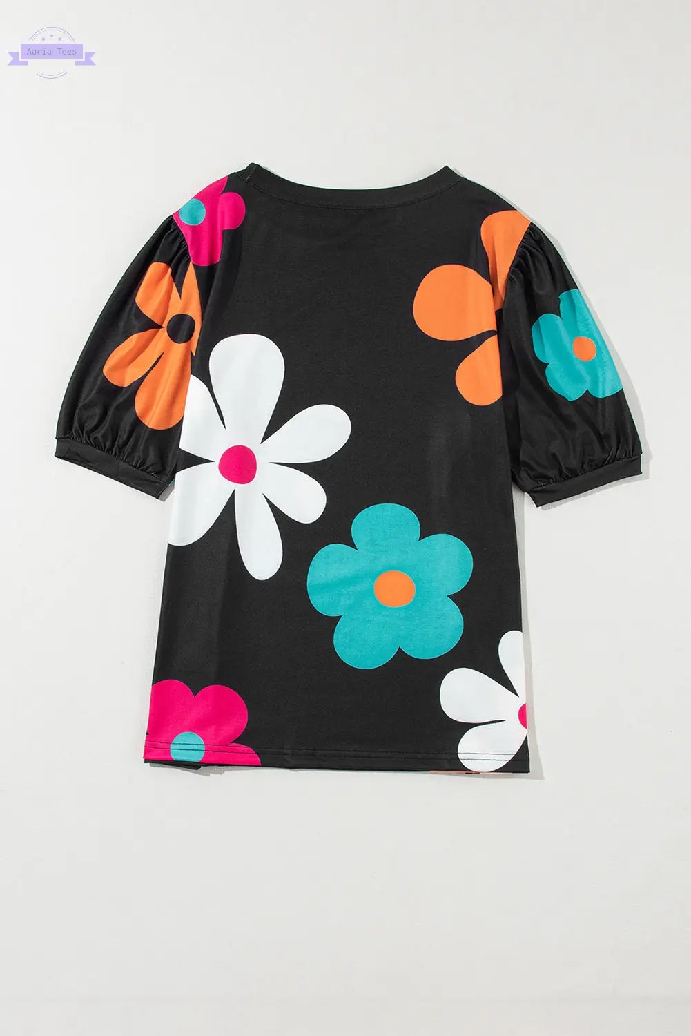White Bowknot Print Bubble Sleeve Tee Aaria Tees