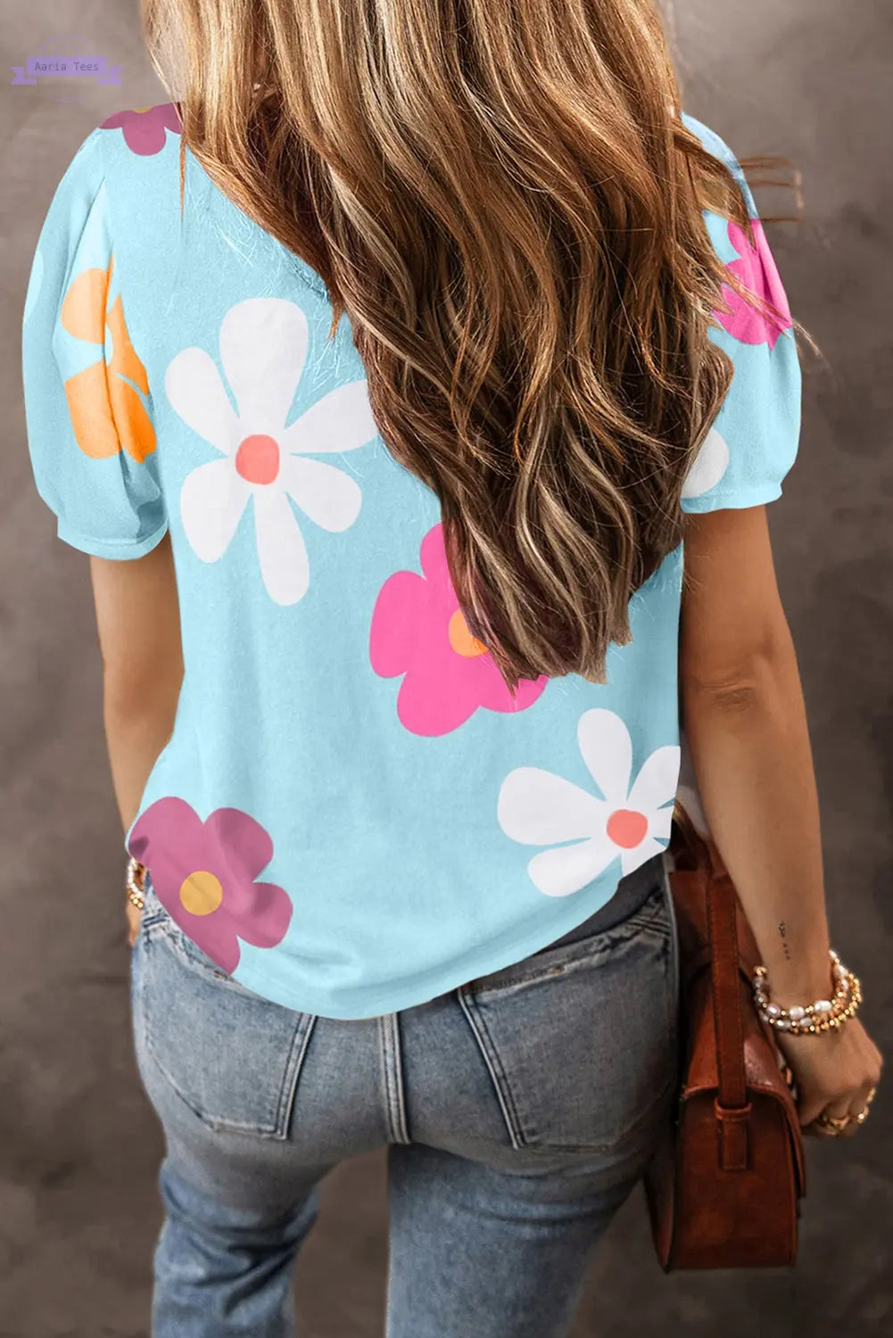 White Bowknot Print Bubble Sleeve Tee Aaria Tees Aaria Tees