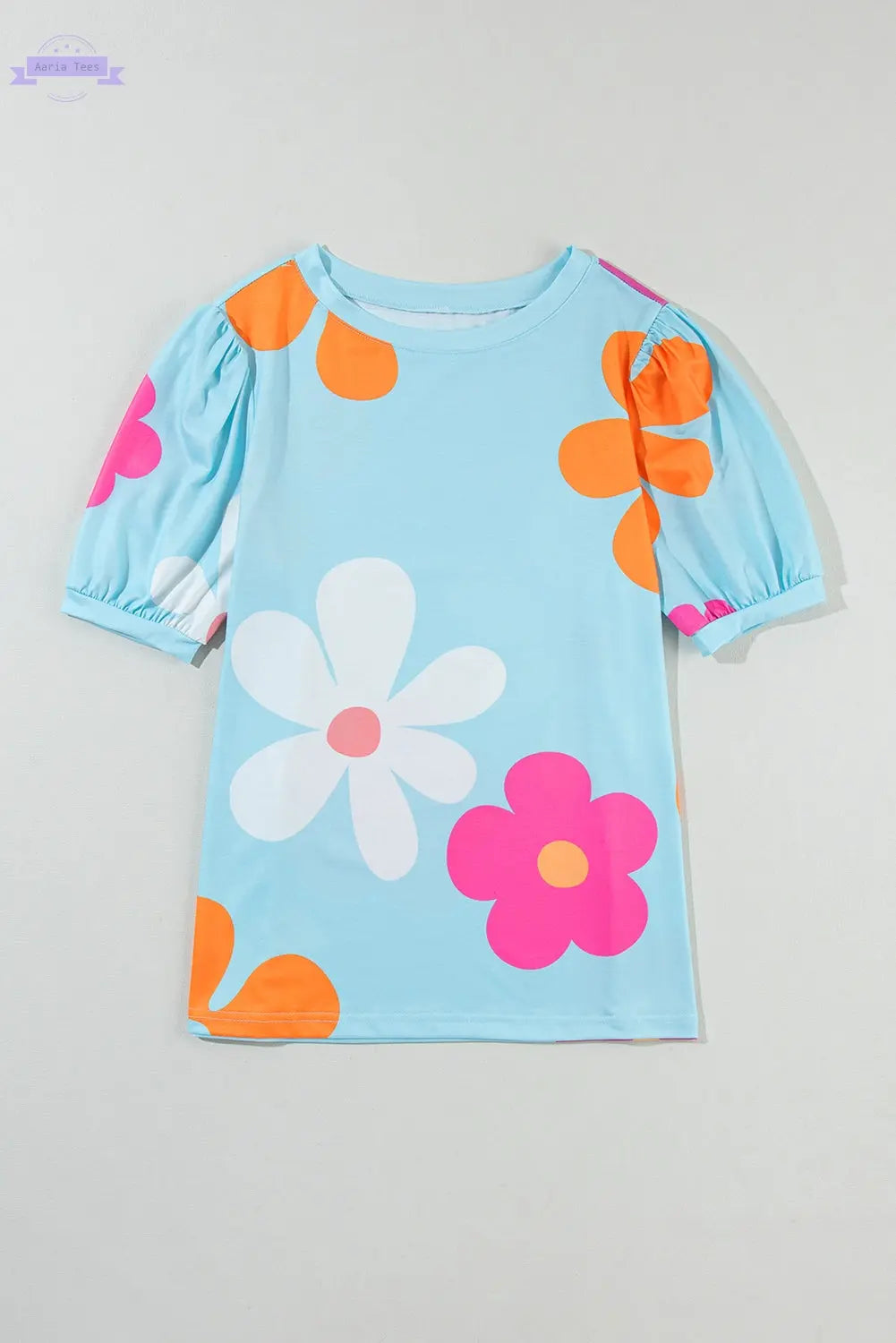 White Bowknot Print Bubble Sleeve Tee Aaria Tees
