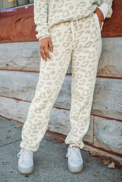 White Leopard Pullover and Drawstring Pants Lounge Set Aaria Tees