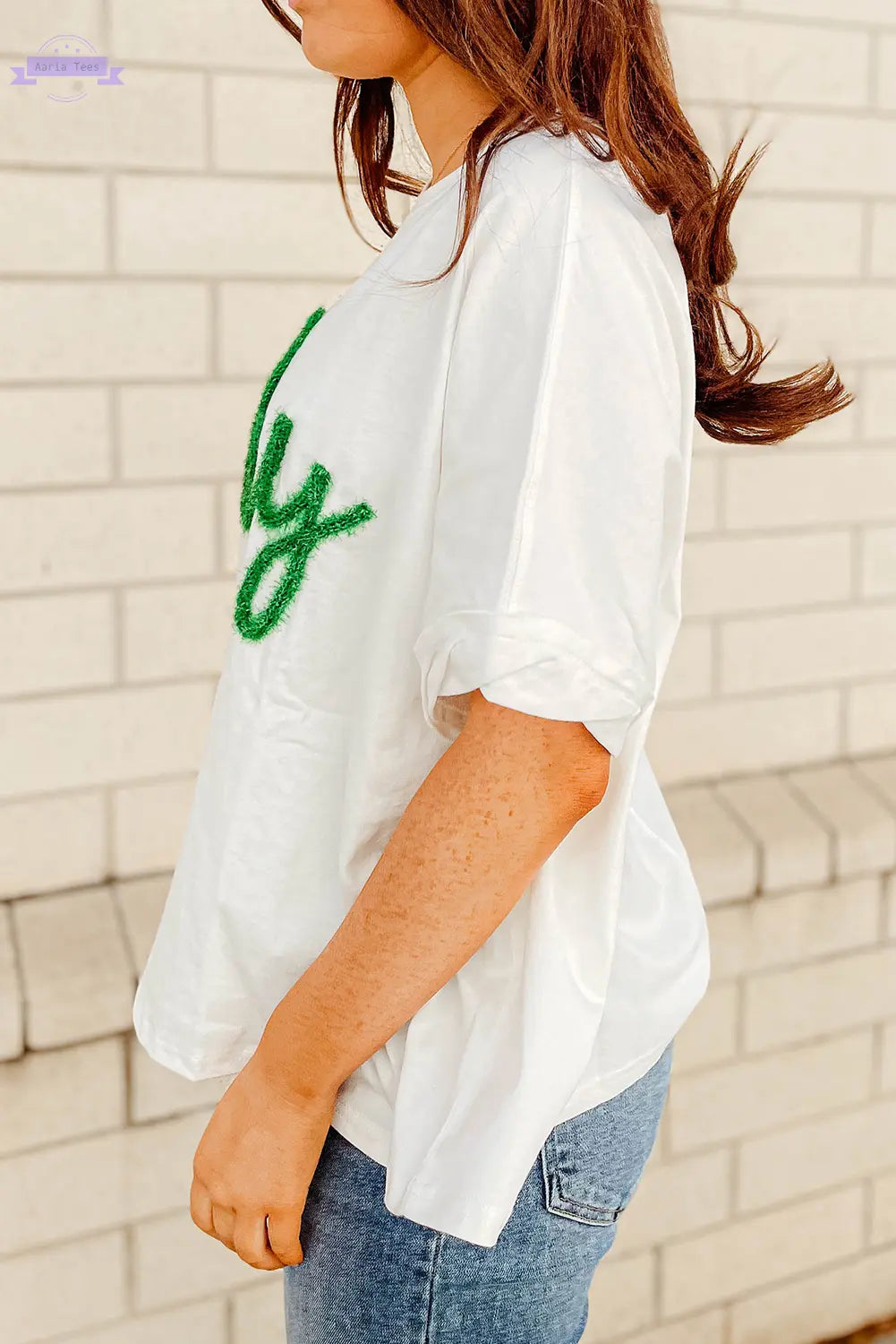 White Lucky Tinsel Graphic St Patrick Fashion Tee Aaria Tees