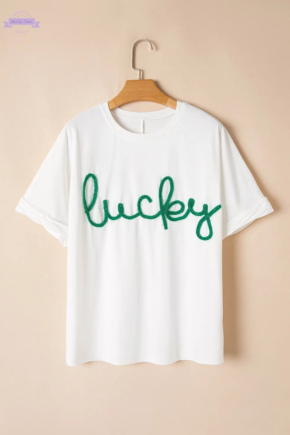 White Lucky Tinsel Graphic St Patrick Fashion Tee Aaria Tees