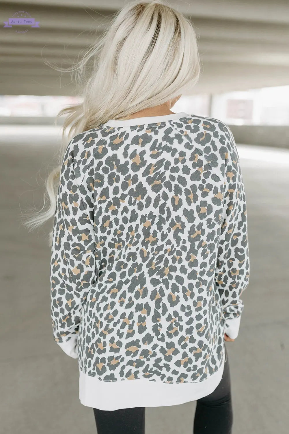 White Printed Solid Trim Leopard Print Top Aaria Tees