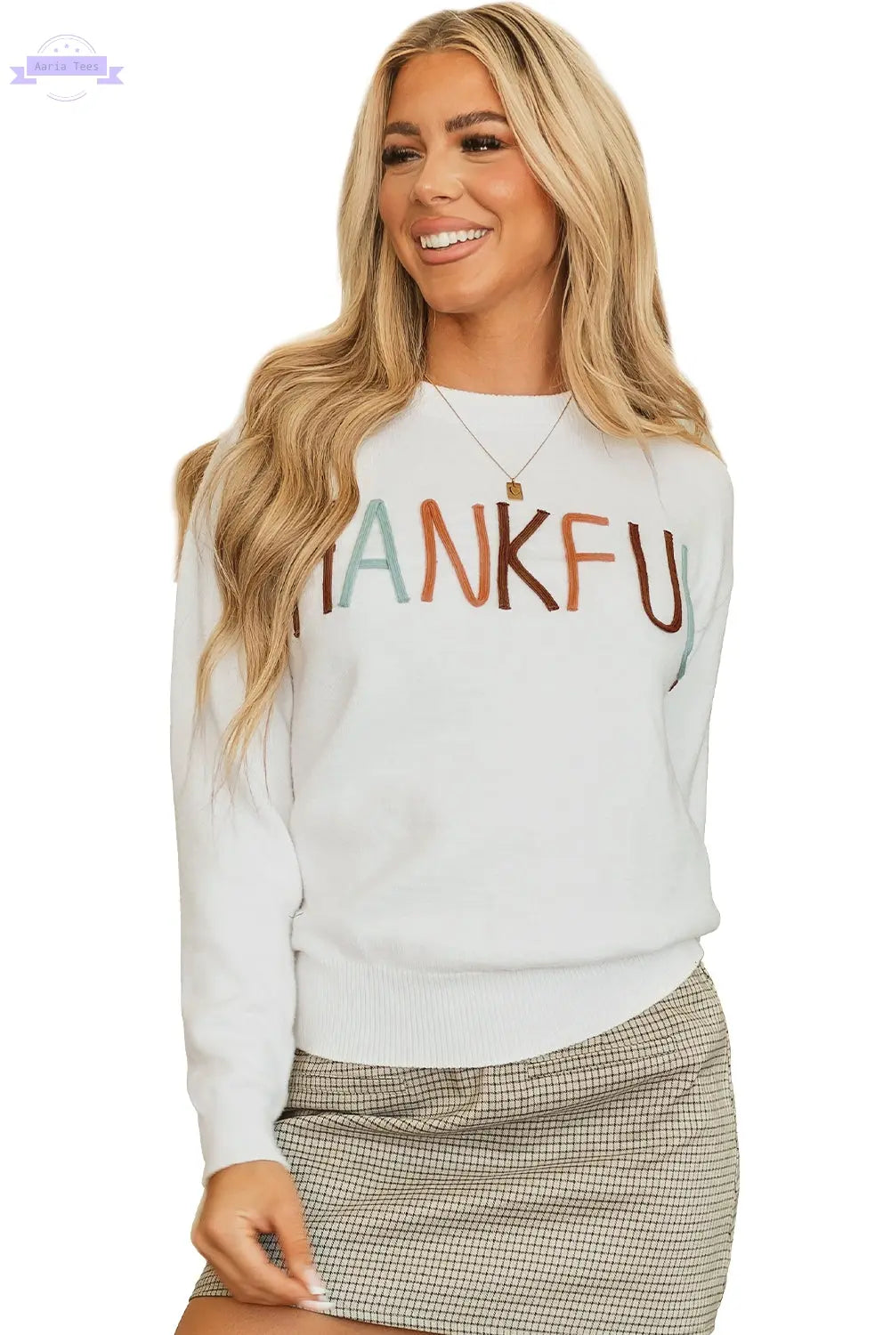 White Thankful Ivory Embroidered Sweater Aaria Tees