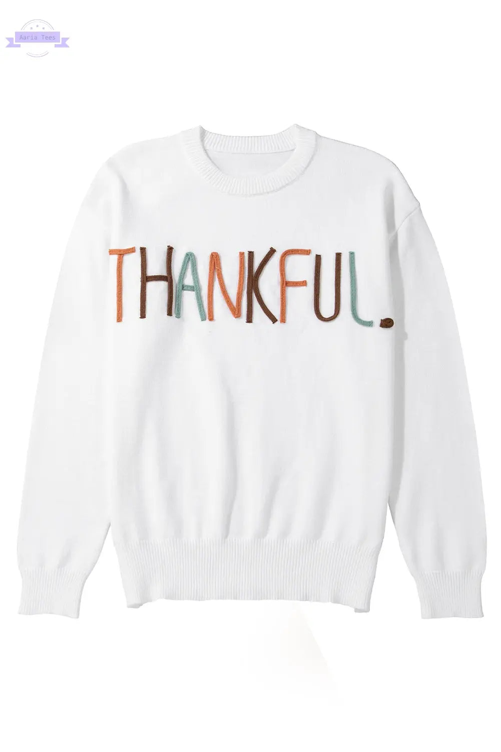 White Thankful Ivory Embroidered Sweater Aaria Tees