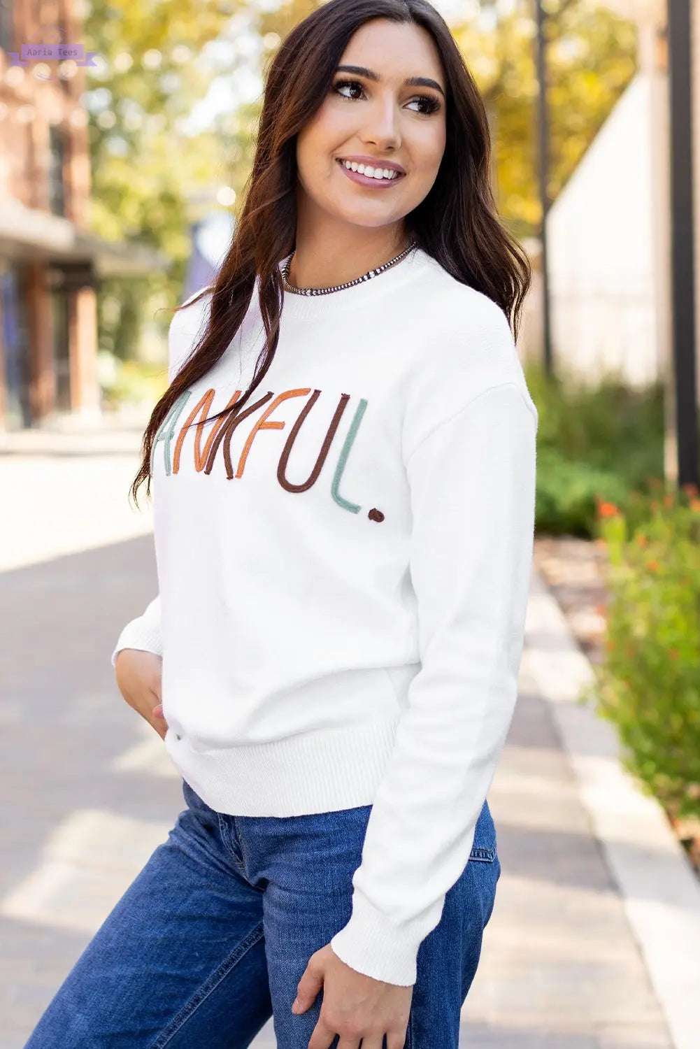 White Thankful Ivory Embroidered Sweater Aaria Tees