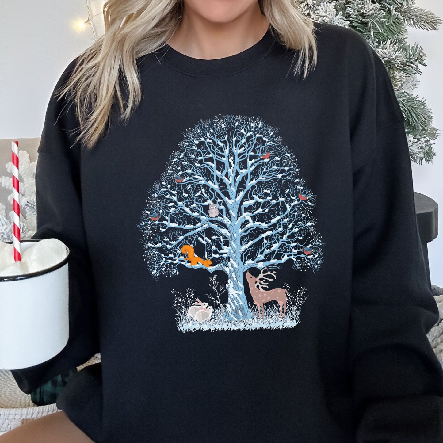 Winter Tree Filled With Animals, Christmas Sweatshirt