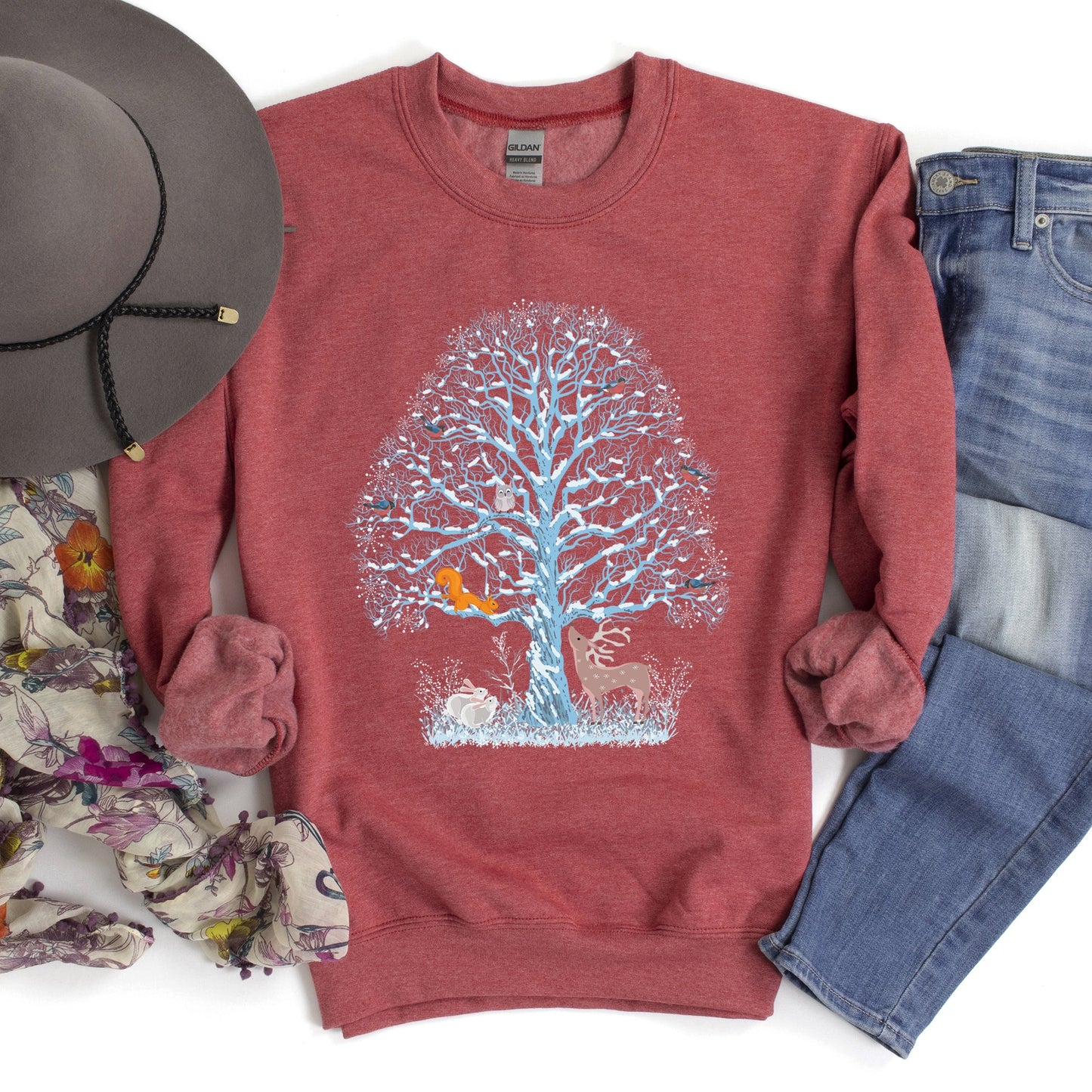 Winter Tree Filled With Animals, Christmas Sweatshirt