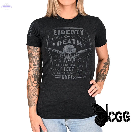 Women's Liberty or Death Patriotic Boyfriend Fit T-Shirt (Black on Black) Carry Girl Gear