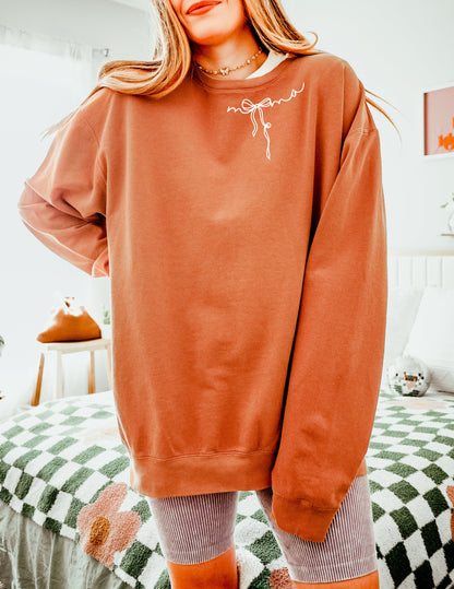 Mama Ribbon Garment Dyed Comfort Colors Sweatshirt (Neck around)