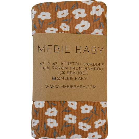 Mustard Flora Ribbedl Bamboo Stretch Swaddle