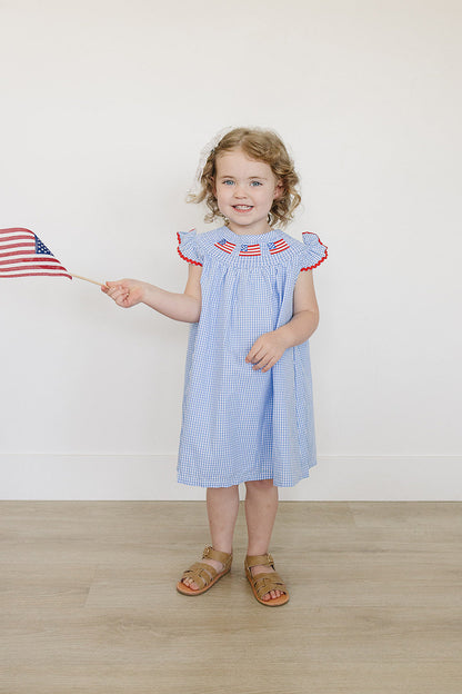Flag Gingham Smocked Dress