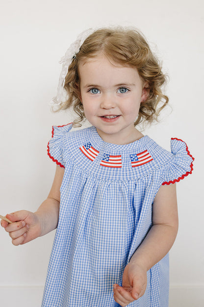 Flag Gingham Smocked Dress