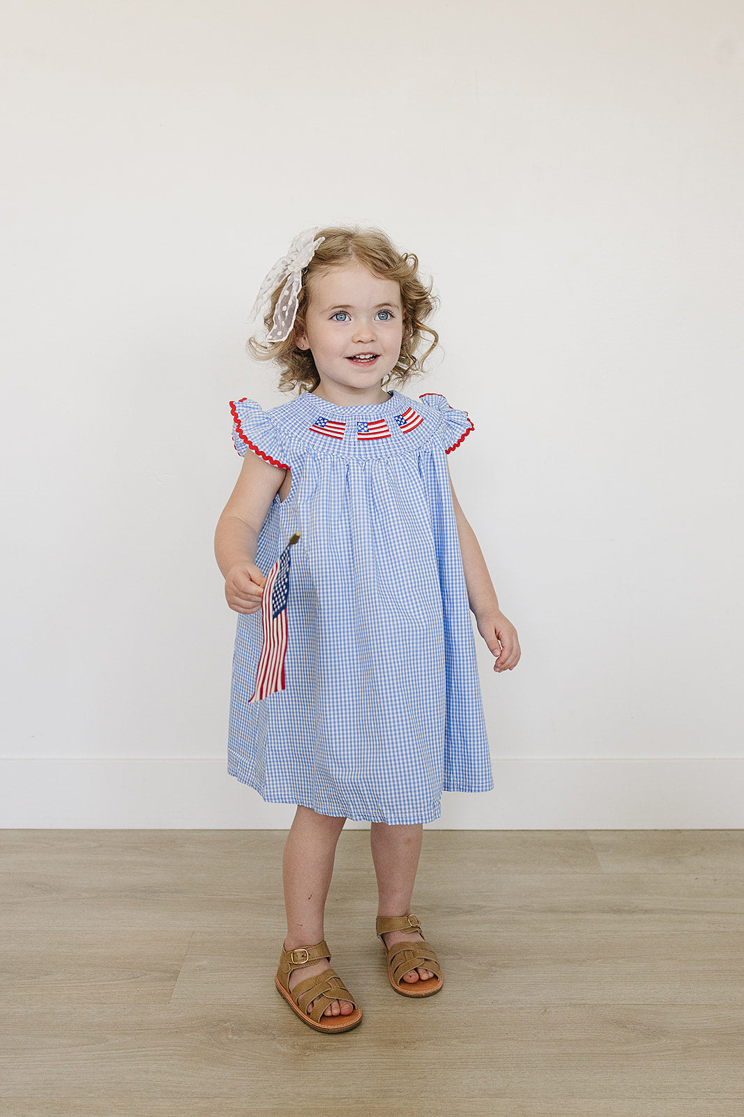 Flag Gingham Smocked Dress