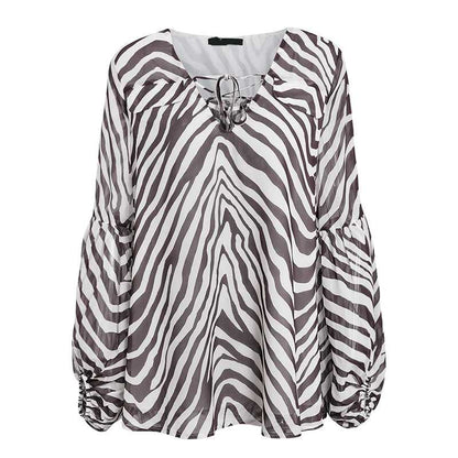 Zebra Printed Stripe Blouse Classic Lantern Sleeve Autumn Winter Clothing - Aaria Tees