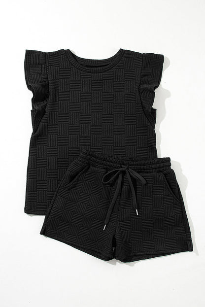 Pearl Textured Ruffled Sleeve Tee and Shorts Set