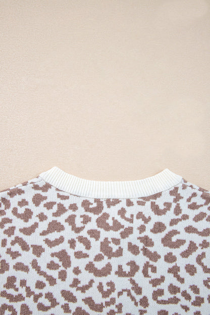 Orange Leopard Drop Shoulder Knitted Cardigan
