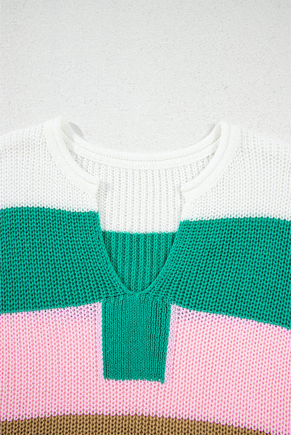 Stripe Colorblock V-Neck Sweater T-Shirt