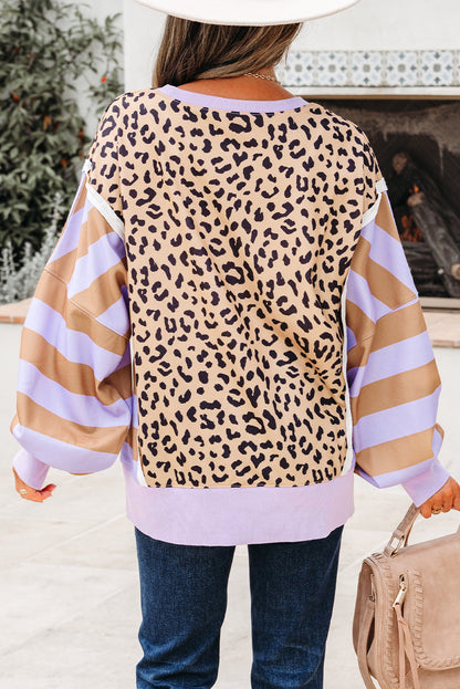 Leopard Stripe Colorblock Patchwork Sweatshirt