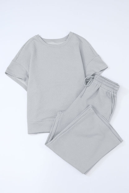 Solid Textured T-Shirt and Drawstring Pants Set